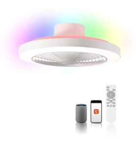 Smart Bladeless Low Profile Ceiling Fan with LED-RGB Ambient Lighting Compatible with Alexa/Google Assistant/App Control, 6-Speed Color Change Remote,19.7" (White)