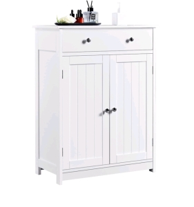 Yaheetech Free Standing Bathroom Cabinet with 1 Drawer 2 Doors and Adjustable Shelf, 11.8D x 23.6W x 31.5H in, White