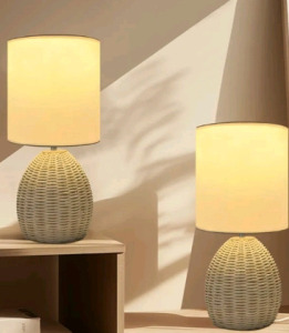 (1) 2-Pack Of Bolo Rattan Table Lamps - 3 Color Temperature - Handmade Bamboo Woven Lamp For Nightstand / Living Room <br/>