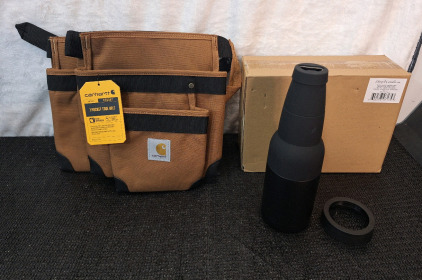 (1) Carhartt CT0347- 7-Pocket Tool Belt & (1) Set Of (3) Stainless Steel Insulated Beer Can/ Bottle Coolers, Black