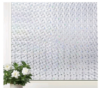 (5) Rolls Of Mangobox Window Privacy Film Non Adhesive 3D Diamond Window Decal Sticker Static Cling Door Glass Covering Square Window Tinting for Home Kitchen Bathroom Office, Clear Diamond, Each Roll Is 23.6"W X 78.7"L