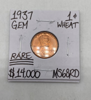 1937 MS68RD Rare Gem Wheat Penny