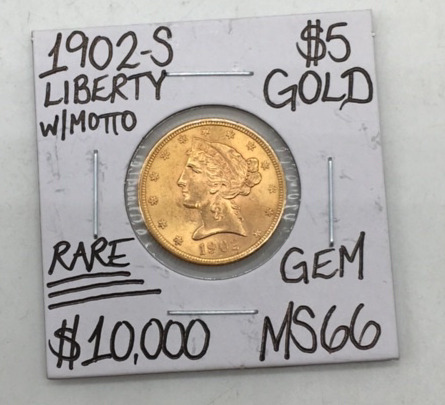 1902-S MS66 Rare $5 Gold Liberty Coin