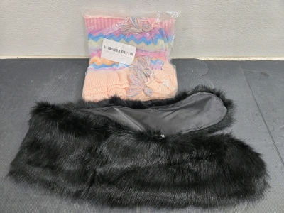 Mixed Color Cardigan Cape/Shawl w/ Tassels / +$25 Value! & Brook + Bay Faux Fur Shawl (Black) / +$30 Value!
