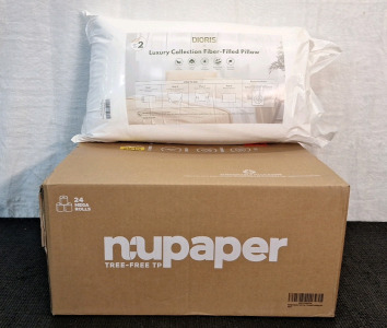 (1) 2-Pack Of Dioris Bed Pillows & (1) 24-Pack Of NuPaper Bamboo Toilet Paper