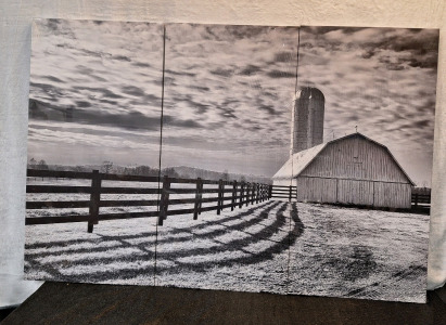 (1) 3-Panel -Black & White Rustic Old Barn - Canvas Wall Art Print 60"L x 40"T