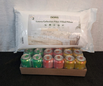(1) 2-Pack Of Dioris Bed Pillows & (1) 18-Pack Of Bubly Flavored Sparkling Water