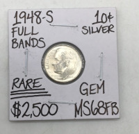 1948-S MS68FB Rare Full Bands Silver Dime