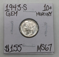 1942-S MS67 Gem Mercury Silver Dime