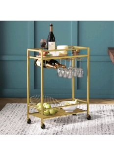 Gold Bar Cart Beverage Cart with Wheels Gold RCJ63B01Z and King/Cali King Down Alternative Comforter Set Crimson
