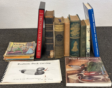 Variety Of Antique Books, Realistic Duck Carving Manuals, Old Children&rsquo;s Books