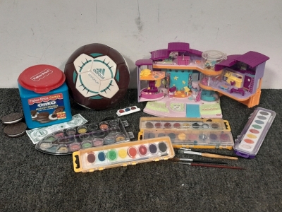 Variety of Toys Including Watercolor Paint, Adidas Starlancer Soccer Ball, Oreo Matching Game, Mini Doll House & More