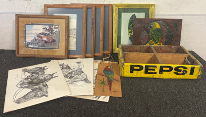 Framed Artwork, Wood Art, Unframed Artwork & Vintage Pepsi Crate