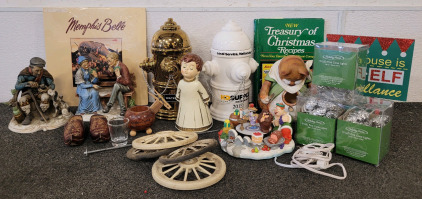 Scrooge McDuck And Ghost Of Christmas, Waterworks Cookie Jars, Vtg Rare Napcoware Porcelain Statues, LED Pine Cone Lights, Memphis Belle Vinyl, And Cat Birdhouse