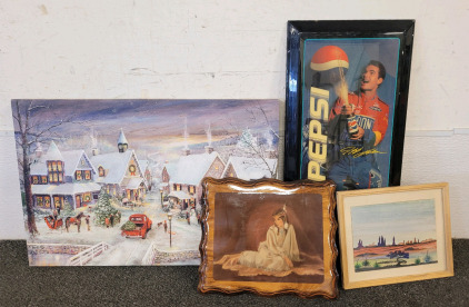 Ruane Manning Art "Celebrating Home for the Holidays" With Lights (Batteries Not Included) 11"x23" Jeff Gordan Nascar Jebco Clock, And Other Wall Hangings