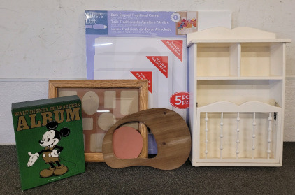 Walt Disney Character Album, Picture Frame, Empty Canvases, And Magazine And Trinket Holder
