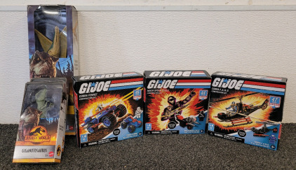 (3) G.I.Joe Construction Sets And Jurassic World Dinosaur Figures