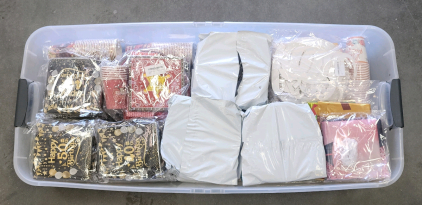 Miscellaneous Party Supplies Tote!- Including Plates, Cups, Utensils, And Balloons.
