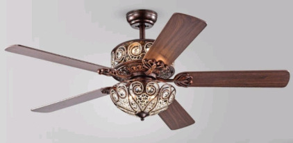 Warehouse of Tiffany Catalina 48 in. Indoor Bronze 5-Blade Crystal Ceiling Fan.