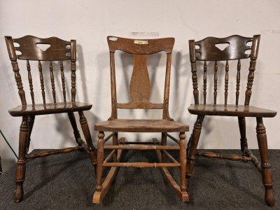 Antique Rocking Chair & (2) Antique Regular Chairs