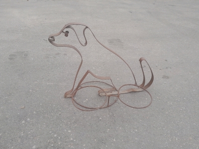 Large Rustic Metal Dog Planter