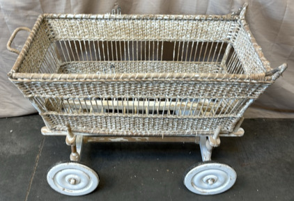Antique Wicker Basket w/ Wheels