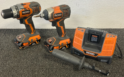 RIDGID 18V Cordless Compact Drill/Driver & RIDGID R86034 18V Cordless Impact Driver With (2) Batteries & Battery Charger