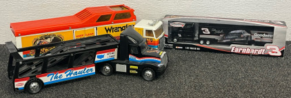 Vintage Ertl Wrangler Championship Rodeo Team Semi-truck & Trailer, Vintage Remco Semi Truck Car Transport Hauler & Winner's Circle Dale Earnhardt #3 Goodwrench Hauler