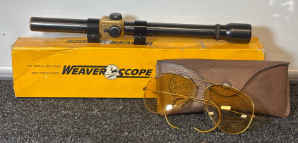 Vintage Ray-Ban Sunglasses By Bausch&Lomb And Antique Weaver Scoop Model D4 Four-Power Tip Off Mount Crosshair Reticle