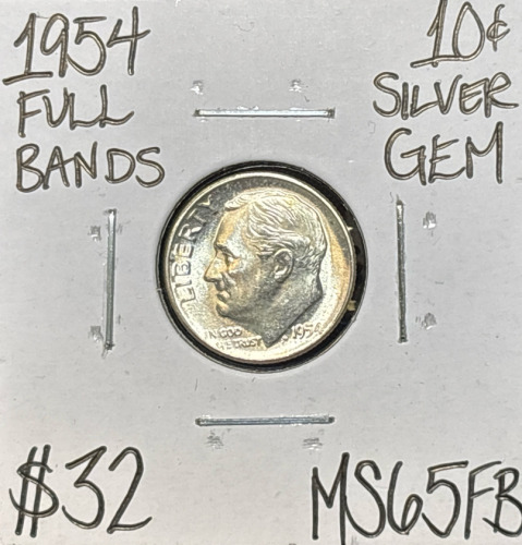 1954 MS65FB Full Bands Gem Silver Dime
