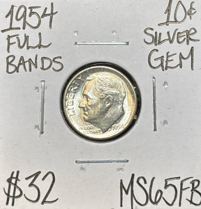 1954 MS65FB Full Bands Gem Silver Dime
