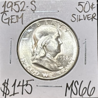 1952-S MS66 GEM Silver Franklin 1/2 $1