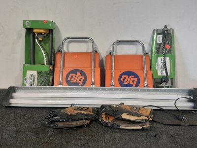 (2) BSU Foldable Seats, (2) Oscillating Sprinklers, Fluorescent Ceiling Light & Baseball Mitts
