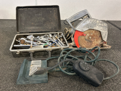 (Tested-Working) Vintage Dayton Power Saw Circular SawVarious Tools, Open-End Wrenches, Ratcheting Box Wrenches, Screwdriver,<br/>Sockets, Other Tools, Stake Extension Cord With Watering Timer