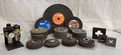 Norgren PSH-101M1AA Pneumatic Filter and Regulator, Die Head Manual Pipe Threader, Polifan Abrasive Discs for Angle Grinders, Metal Chop Saw Blade 12x3/32x1, Masonry Cut-Off Blade 7&rdquo;x 1/8&rdquo;, Fastcut Metal Cutting Blade 7&rdquo;, Buffers and Grinder Wheels.