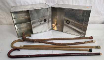 (2) Vintage Bread/Pie Cooling Boxes, (5) Canes