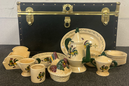 Large Black Trunk & Poppy Trail Rooster Dining Set