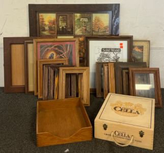 Collection Of Large & Small Picture Frames, Other Wooden Decor
