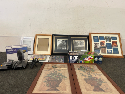 Picture Frames, Blu-Ray Disc Player, Fishing Rod, N600 DB Wireless Duel- Band N+ Router, 10 Cup Game, Beanie Baby Cards, Football Cards And Beautiful Pictures