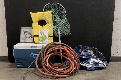 Coleman Cooler, Fishing Net, Intex Pool Cooler, Adult Universal Life Jacket, And Hoses, Including 3/4"