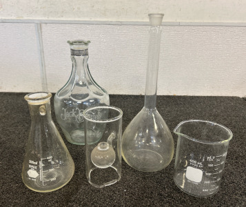 Various Pieces Of Laboratory Glassware With Pyrex And Kimax Brands