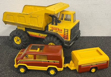 Vintage Tonka van & Pop-up Camper Toy Set, Vintage Tonka Turbo Diesel Dump Truck