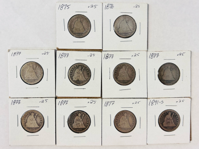 (10) Vintage Seated Liberty Quarters (Various Dates)