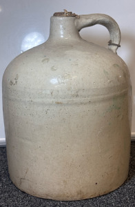 Antique 1800's Large Tan Stoneware Jug with Cork - Vintage Farmhouse Kitchen Decor