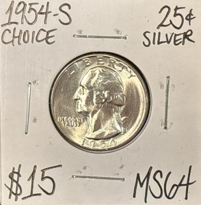 1954-S MS64 Choice Silver Washington .25c