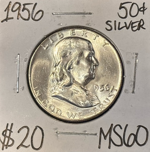 1956 MS60 Silver Mint State Franklin .25c
