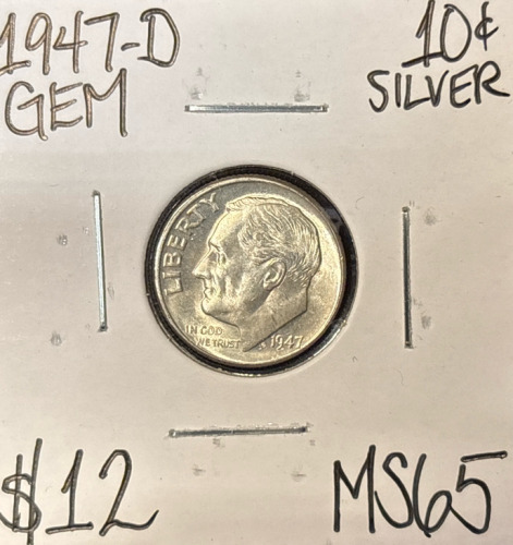 1947-D MS65 GEM Silver Roosevelt Dime