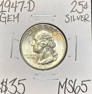 1947-D MS65 GEM Silver Washington .25c