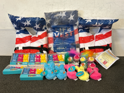 (3) Coast Guard Approved Life Vests and Peeps Dog/ Cat Toys