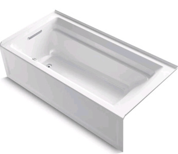 KOHLER K-1125-LA-0 Archer 72-Inch x 36-Inch Acrylic Alcove Bath with Left-Hand Drain in White.